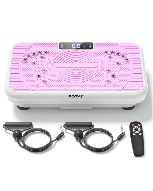 ROTAI Vibration Plate, Lymphatic Drainage Massager for Circulation Boost & Recovery, Vibration Plate Exercise Machine with Remote & Loop Bands, Compact Home Fitness Platform for Shaping (Pink)