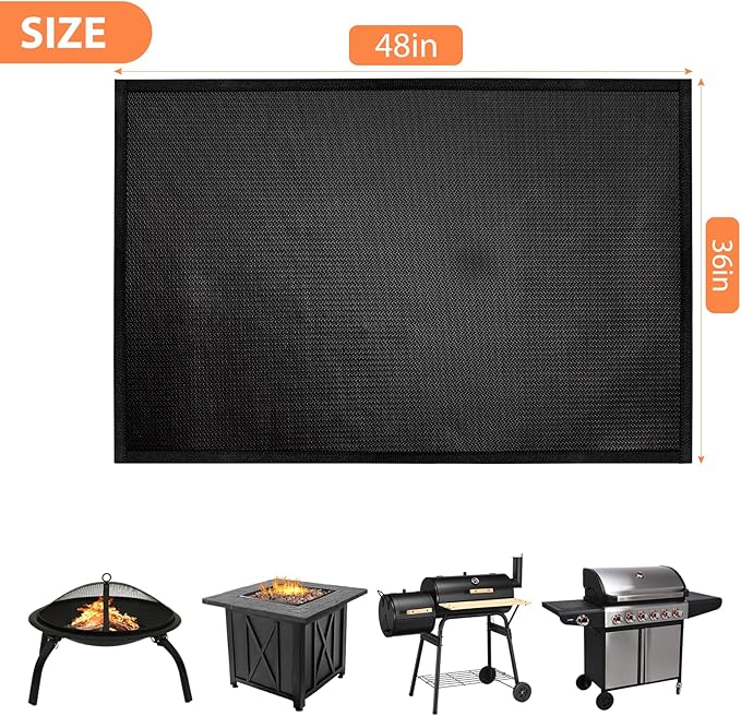 48 x 36 inch Under Grill Mats for Outdoor Grill-Double-Sided Fireproof Grill Mats for Outdoor Grill Deck and Grass Protector-Waterproof & Oil Proof- Easy to Clean Fire Pit Mat, Fireplace Mat