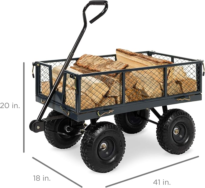 Best Choice Products Utility Garden Cart Wagon for Lawn, Yard w/Heavy-Duty Steel 400lb Weight Capacity, Removable Sides, Long Handle, 10in Tires - Gray