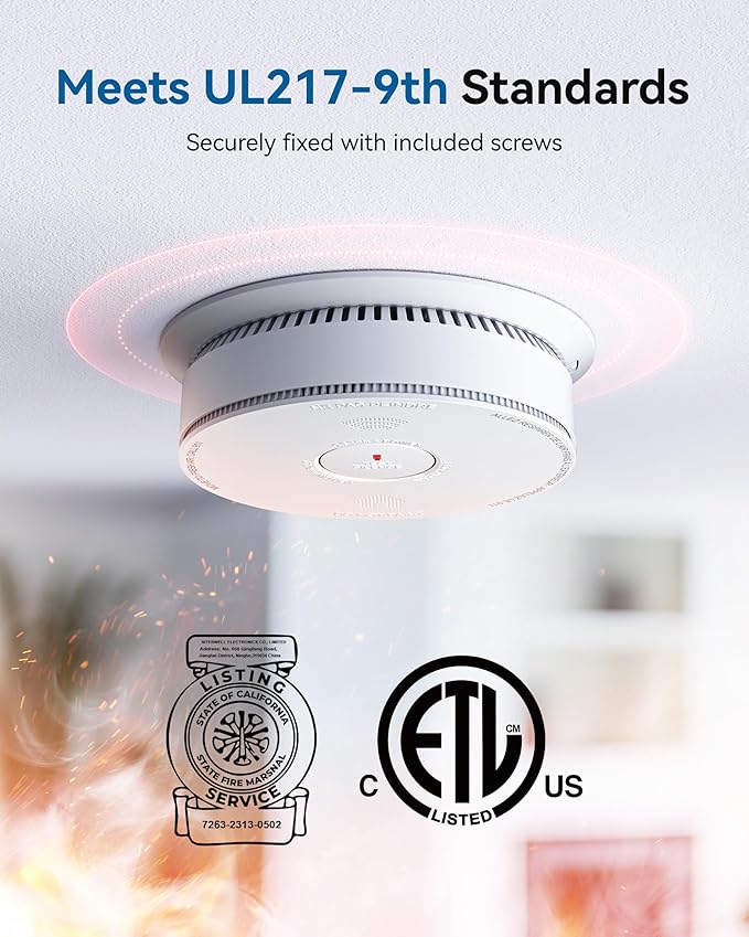 SITERWELL Smoke Detector Carbon Monoxide Detector Combo 10 Year Battery, Meets UL217-9th Standards, Reduced Nuisance Alarms, Smoke and Carbon Monoxide Detector with Bilingual Voice Alerts, 4 Pack
