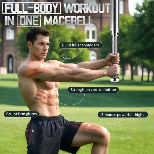 EAST MOUNT Adjustable Macebell Clubbell for Strength Training,6-in-1 Premium Steel Weighted Indian Clubbell for Full Body,Muscles, Shoulder/Grip/Forearm Training & Stretching