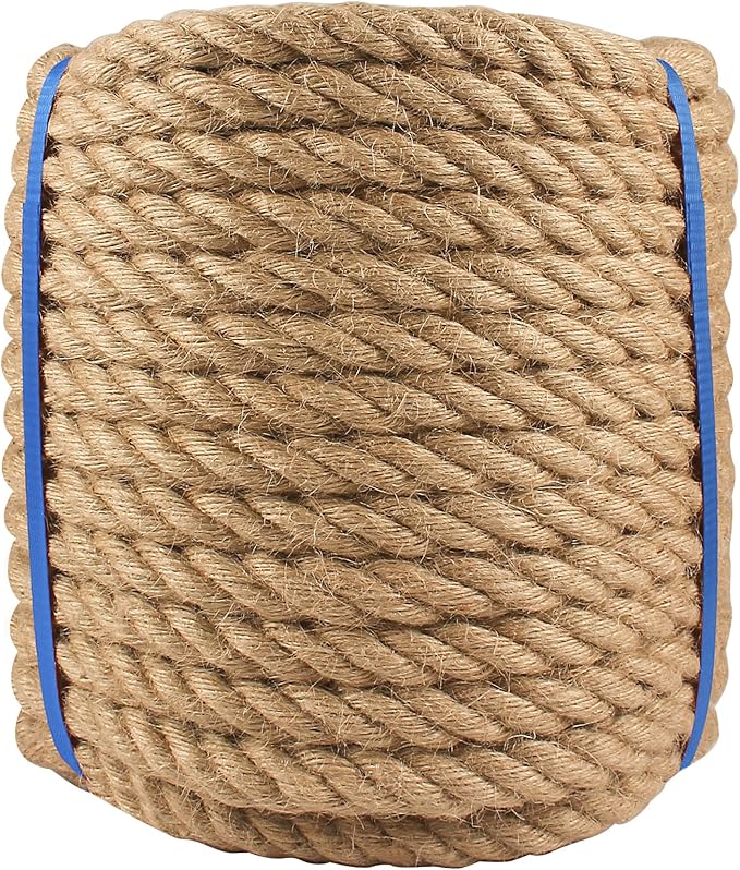 Manila Rope 3/4in x 200ft, Heavy Duty Twisted Rope Natural Hemp Ropes for Crafts,Gardening,Docks, Bundling,Railing,Home Decoratin,Hammock,Porch Swing Ropes