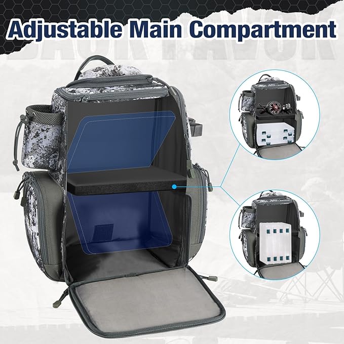 Piscifun Fishing Tackle Backpack with 4 Trays, Large Outdoor Storage Tackle Bag with Protective Rain Cover for Fishing Gear