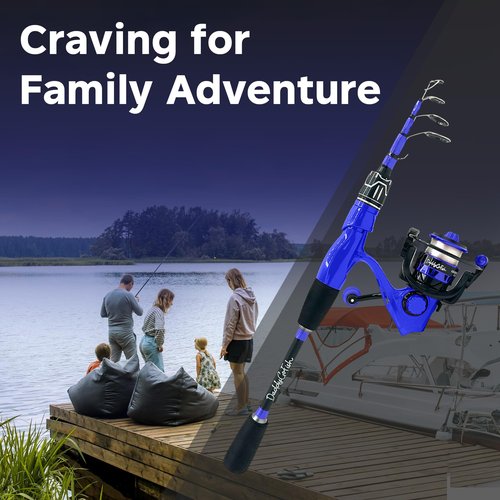 DaddyGoFish Spinning Fishing Rod and Reel Combo Set with Tackle Box | Kids Fishing Pole | Carbon Fiber Telescopic Fishing Rod Kit | Spinning Reel for Travel Saltwater Freshwater Fishing Gear Kit