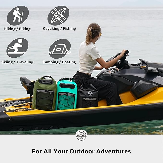 STOVER 5/10/25/30/40/55L Waterproof Dry Backpack- Medium Floating Dry Bag for Kayaking, Travel, Tubing, Hiking, Fishing, Camping, Motorcycles & Beach, Heavy-Duty Roll Top Men/Women (Teal)