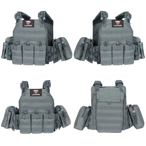 LASVENIS Quick Release Tactical Vest for Men Weighted Vest Adjustable Outdoor Training Gaming Vest (Grey)