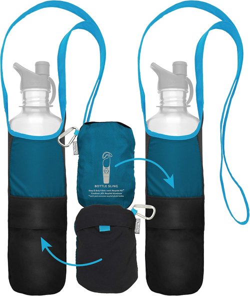 ChicoBag rePETe Water Bottle Sling w/Strap, Carabiner Clip, Built-In Pouch, & Convenient Pockets | Eco-Conscious | Perfect for Walks, Hikes, Outdoor Festivals | Aquamarine (Pack of 2)