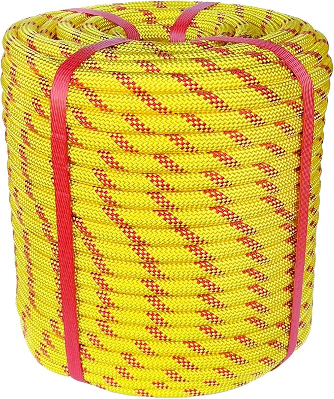 Climbing Rope 1/2 in x 150 Ft Yellow Bull Rope Polyester Braided Arborist Rope 1/2 inch 48 Strands 150ft for Tree Pulling,Nautical Rigging Rope Swing