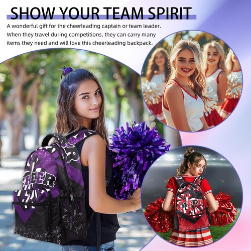 HJKLONE Cheer Backpack for Cheerleaders, Cheerleading Gifts for Teams, Cheerleader Backpack for Women (Black&Purple)