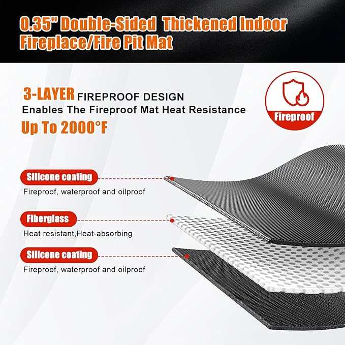 Cook's Aid Large Under Grill Mat for Outdoor Grill,0.35" Thick Double-Sided Fireproof Grill Pad,Indoor Fireplace/Fire Pit Mat,Oil-Proof Waterproof BBQ Protector for Decks and Patios (24"x31")