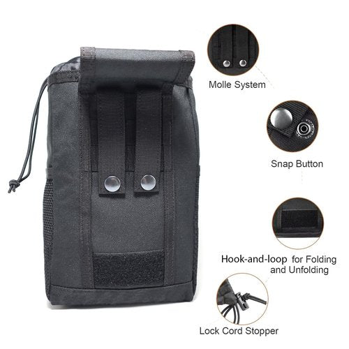 Molle Dump Pouch Roll-Up Drawstring Magazine Utility Pouch Folding Dump Bag (Black 1 pc)