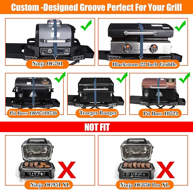Portable Grill Cart for Ninja OG701 OG751, Collapsible Outdoor Grill Stand for Ninja Woodfire Grill, Fits Ninja OG700 Series, Traeger Ranger,Pit Boss 10697/10724 and 22" Blackstone Griddle