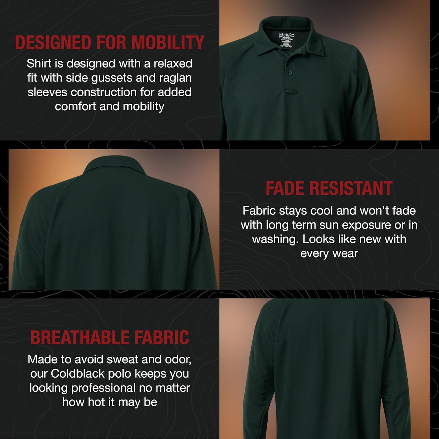Vertx Mens Tactical Polo Shirt, Long Sleeve T-Shirt, Breathable, Tactical Clothing Gear, Police, Security, Relaxed Fit