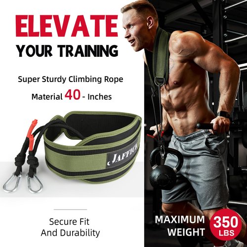 Jaffick Dip Belt of Premium Nylon Support, Gym Lifting Workout Belt for Men Women Powerlifting Weightlifting Pull Ups, Dips - 39" Heavy Duty Steel Chain and 41" Rope for Added Weight Training