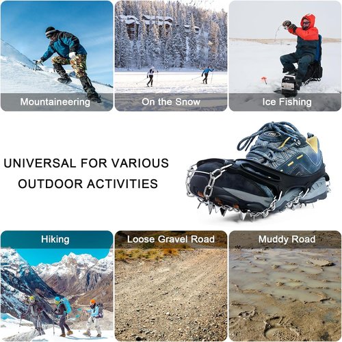 Ice Cleats Traction Snow Grips - 19 Stainless Steel Spikes Crampons for Hiking, Fishing, Walking, Climbing (X-Large)