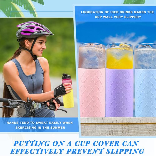 Qeeenar Water Bottle Silicone Sleeves for 16-20 oz Glass Bottle Protector, Reusable Silicone Sleeve Anti Slip Protective Holders for Drink Smoothies