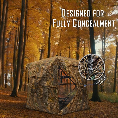 KNINE OUTDOORS Hunting Blind With Chair, 2-3 Person Pop Up Ground Blind, 270 Degree Portable Resilient Tent for Deer & Turkey Hunting