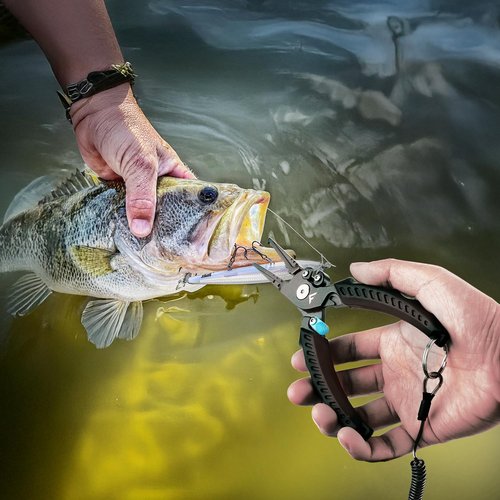 FLISSA 7-1/2 Inch Fishing Pliers, Safety Lock Design Fish Pliers Saltwater with TPR Handle, Stainless Steel hook remover with Braid Cutters, Sheath and Lanyard, Fishing Tool Gifts for Men