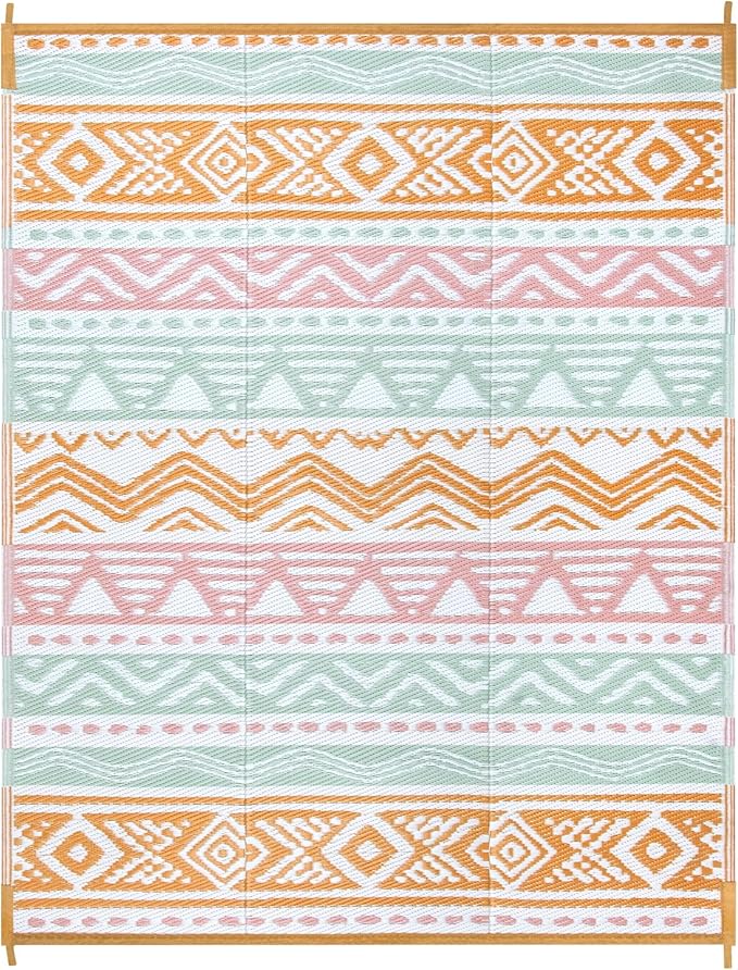Lahome Waterproof Outdoor Rug 9x12, Reversible Outdoor Plastic Straw Rug for Patio, RV Camping Rug Picnic Mat Outside, Large Outdoor Carpet for Beach Deck Backyard Balcony(Pink/Orange,9'x 12')