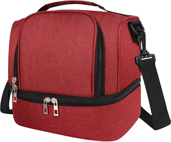 Lunch Box Lunch Bag for Women Men Reusable Insulated Lunch Bag Women Lunch Cooler Tote Bags with Adjustable Shoulder Strap for Office Work Picnic Travel, Wine Red