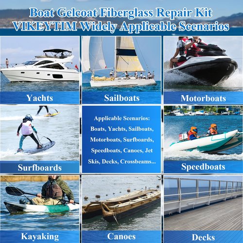 VIKEYTIM Marine Fiberglass Repair Kit (Color Match), 3.5oz/100g Gel Coat Repair Kit for Boats, Fiberglass Repair Fix Holes, Chips, Deep Cracks, Ceramic, Porcelain Fiberglass Filler