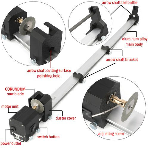 ZSHJGJR Archery Electric Arrow Cutter Saw 12000 RPM Electric Reciprocating Saw Adjustable Arrow Shaft Cutting Tool with Corundum Saw Blades for All Kinds Arrow Shaft DIY Accessory