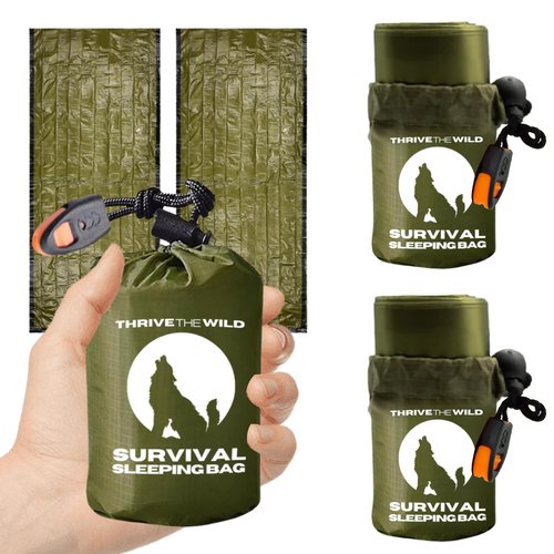 Next-Gen 2-Pack Emergency Sleeping Bags – ThermoShield™ Tech for Extreme Warmth – Reinforced Waterproof Bivy Sack with Survival Whistle – Compact & Essential for Camping & Outdoors