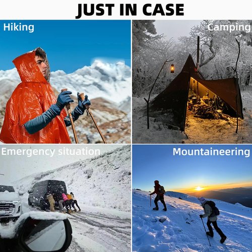 Vonctixe Thickened Emergency Rain Poncho with Mylar Blanket Liner, Heavy Duty Thermal Poncho Survival Blankets for Adult, Reusable Survival Ponchos Survival Gear, Camping, Hiking, Outdoor