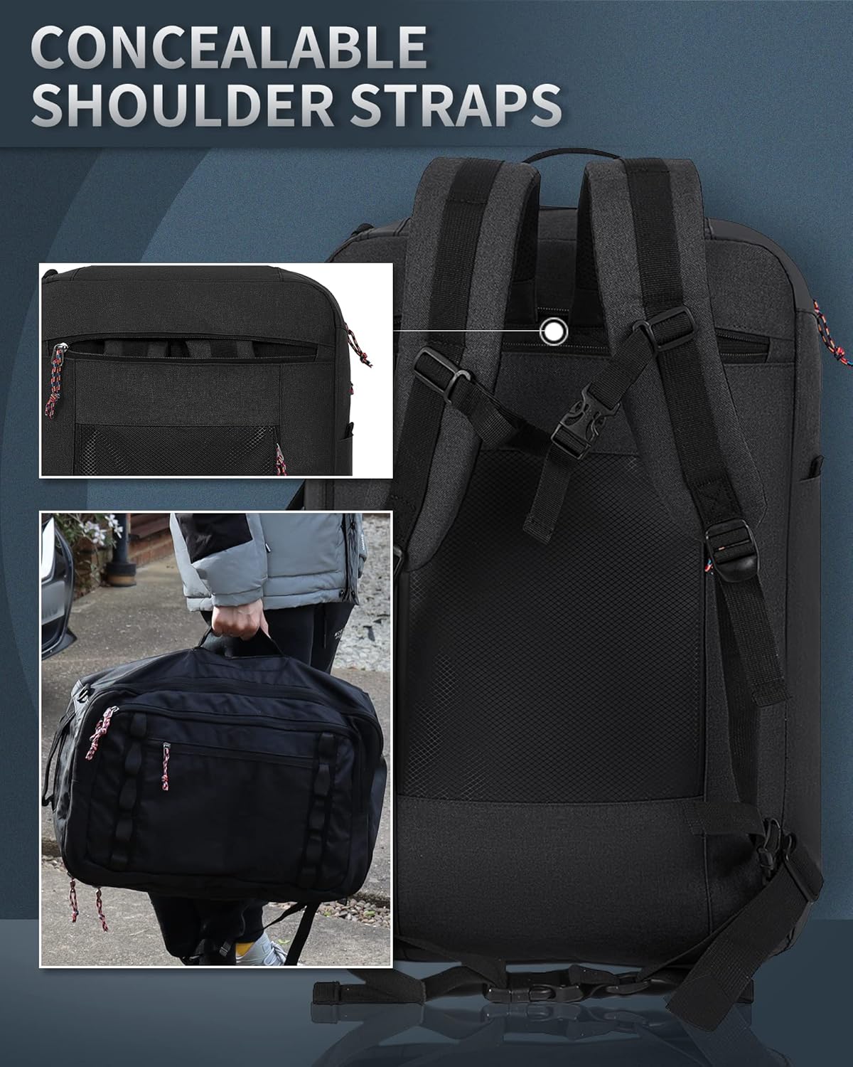 Travel Backpack Flight Approved Carry On Backpack Water Resistant Weekender Bag (Black)