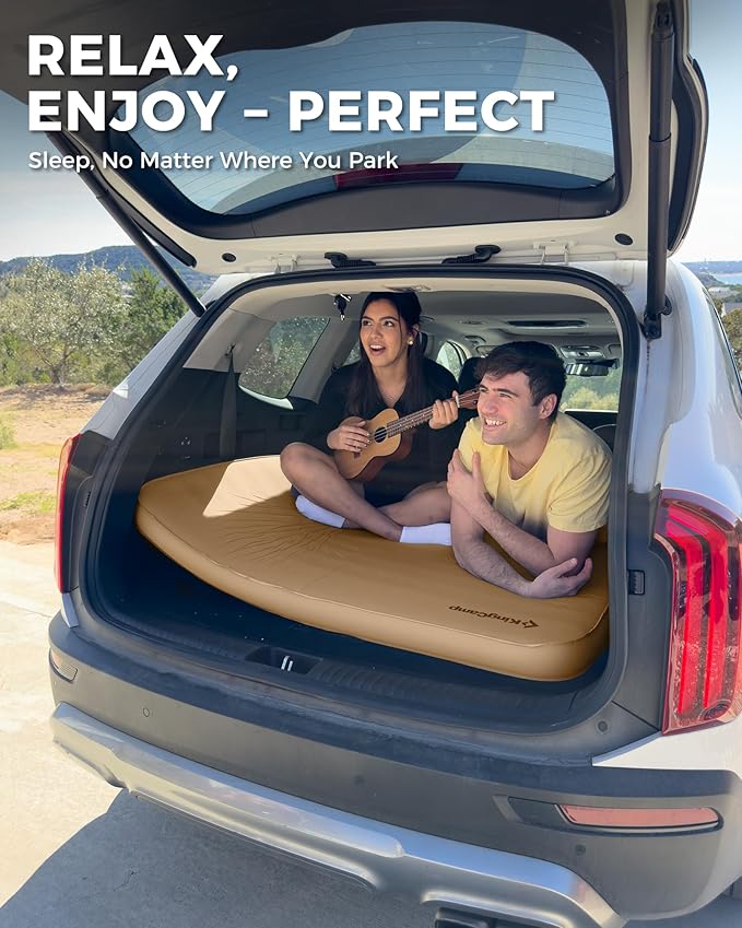 KingCamp Double Sleeping Pad, 2 Person Queen R 15.5 Self Inflating Sleeping Pad, 6" Ultra Thick Full Size Foam Mattress Mat for Outdoor Camping Tent Car, PVC Free (Khaki)