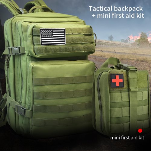 Tactical Backpack + First Aid Kit, Suitable For Camping, Mountaineering, Traveling, 47L Tactical Backpack For Men, Outdoor 3-Day Assault Military Backpack，Army, Hunting，Fishing Heavy Duty Backpack