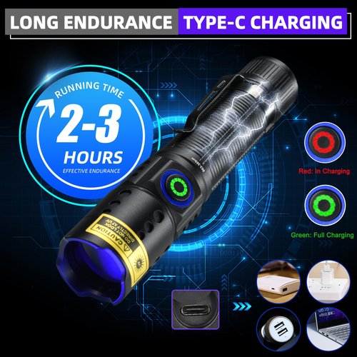 DARKBEAM UV Light Flashlight Black Light 365nm, 3 LED Mini Blacklight Flashlights Rechargeable Woods Lamp, Super Power 20W for Pet Urine, AC Leak, Scorpion, Resin, Curing Glue
