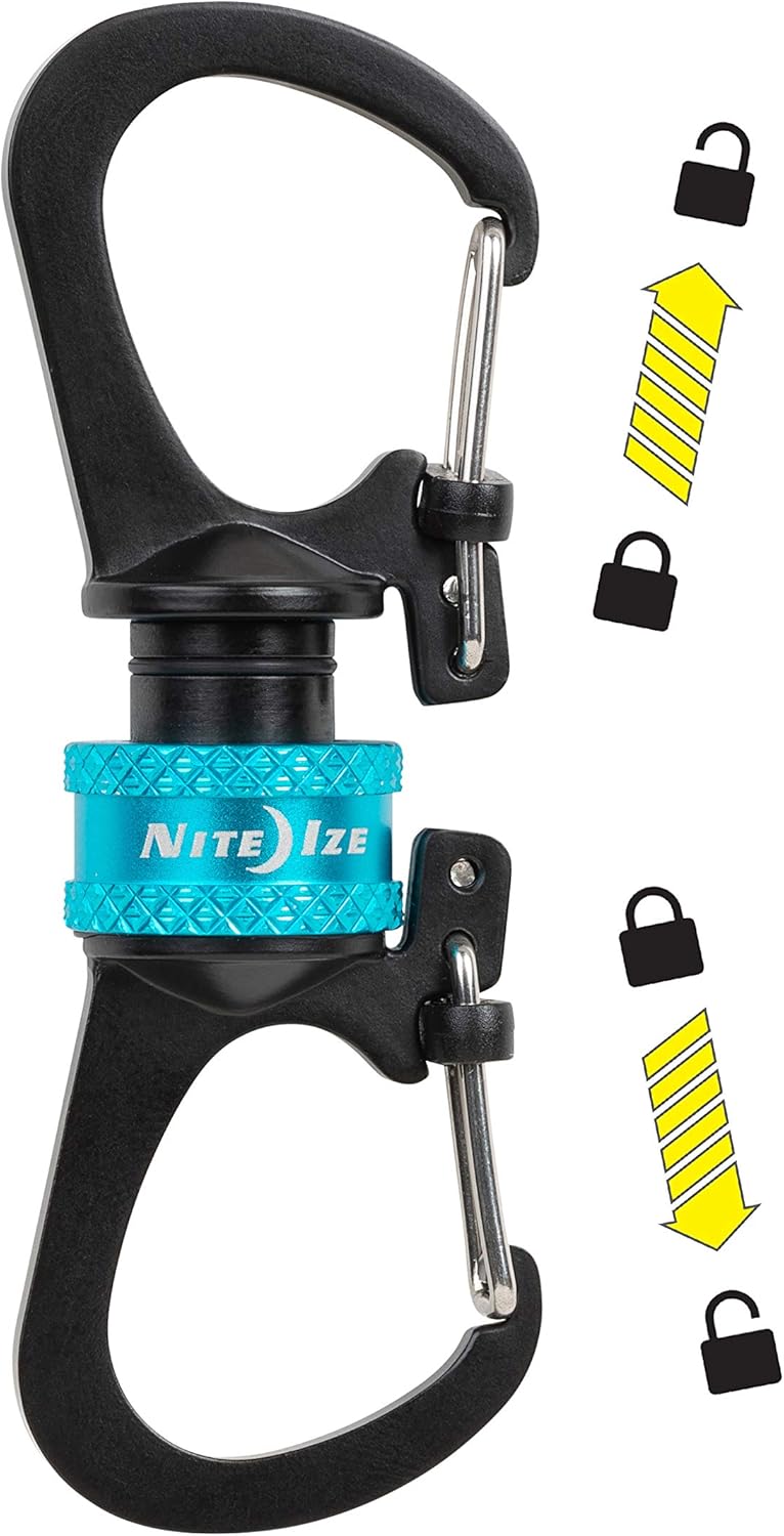 Nite Ize SlideLock 360 Degree Magnetic Locking Dual Carabiner - S-Biners with Twist-to-Lock Collar - Magnetic Carabiner Keychains for Keys, Camping Accessories & More - Blue