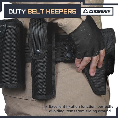 CROSSHIP 4 PCS Tactical Duty Belt Keeper, Nylon Double Snaps for 2¼" Wide Military Equipment Fixing Security Police Duty Belt Law Enforcement Accessories
