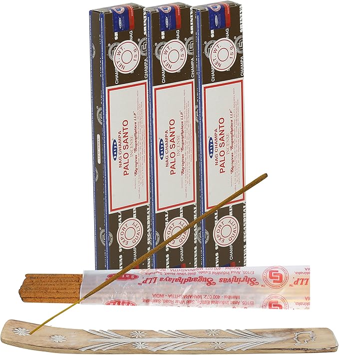 Satya Palo santo Incense Sticks, Satya sai baba Insenses 15gmx3 (45 gm) pack with Raajsee Incense holder Bundle, Satya Nag champa Natural Incense
