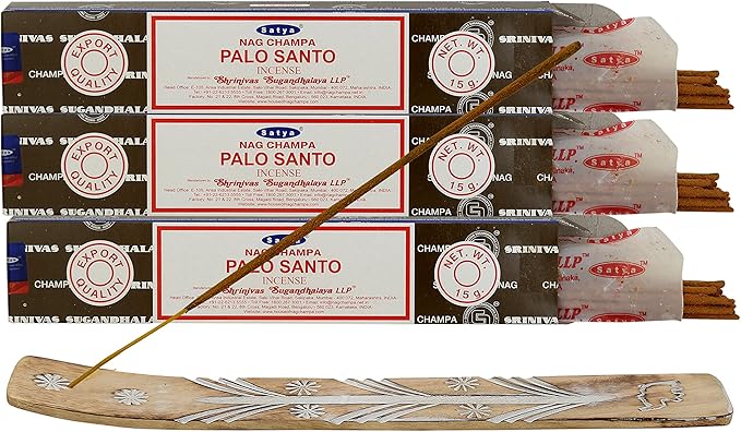 Satya Palo santo Incense Sticks, Satya sai baba Insenses 15gmx3 (45 gm) pack with Raajsee Incense holder Bundle, Satya Nag champa Natural Incense