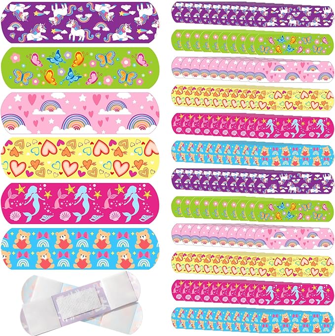 420 Pieces 6 Styles Cute Cartoon Bandages Knuckle Repair Tape Colorful First Aid Kit for Kids PE Fabric Adhesive Waterproof Breathable Bandages for Children Travel Cuts Scrapes Wounds (Cute)