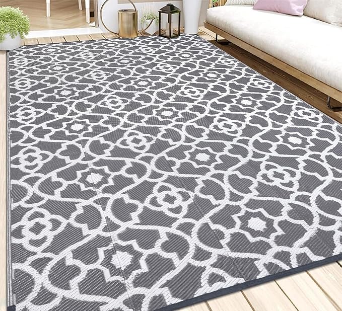 HEBE Outdoor Rug 6'x9' for Patios Waterproof Clearance Reversible Patio Mat Plastic Straw Rug RV Camping Mat Outside Area Rug Carpet for Camping RV,Porch,Deck,Balcony,Camper,Backyard