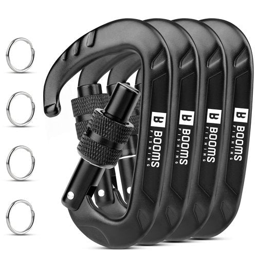 Booms Fishing Locking Carabiner Clip: 3.1" Heavy Duty Black Carabiner Clip 12kN/2697lbs Large Aluminum Carbiner for Camping Hiking Gym Hammock Key Backpack Dog Leash Carbineers Keychain Hook 4PCS CC11