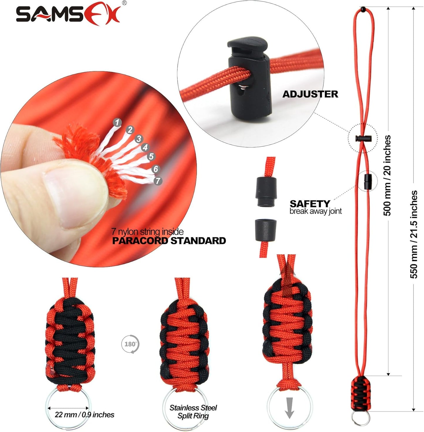 SAMSFX Fly Fishing Tippet Spool Holder Neck Lanyard, 3 Pack, 40" Paracord, Breakaway Strap, Keep Fishing Tippet Lines, Tools & Accessories Visible & Usable