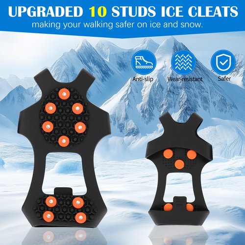 UNITACKLE Anti Slip Ice Cleats, Ice Snow Traction Cleats for Walking on Snow and Ice, 10 Steel Studs Crampons, Ice Snow Grips with Extra 20 Replacement Studs for Shoes and Boots