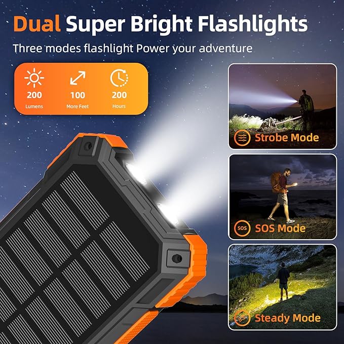 Solar Charger Power Bank 49800mAh Wireless Portable Phone Charger, 22.5W QC3.0 Fast Charging Built in 4 Cables with USB C 6 Outputs & 2 Inputs for All Cell Phone