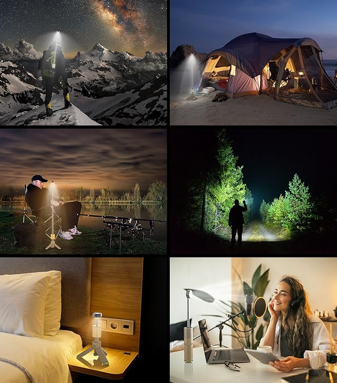 Camping Light Telescopic Camp Lantern Rechargeable 10500mAh Battery Built-in Magnetic Camping Lamp for Emergency, Hiking (Khaki)