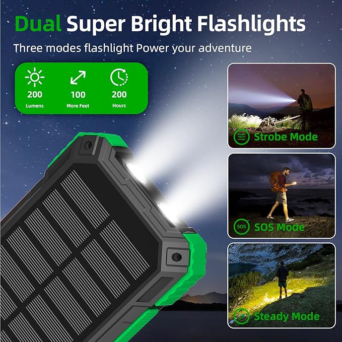 Solar Charger Power Bank 49800mAh Wireless Portable Phone Charger, 22.5W QC3.0 Fast Charging Built in 4 Cables with USB C 6 Outputs & 2 Inputs for All Cell Phone