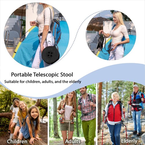 Spisces Telescopic Stool,20.4" Portable Seat, Collapsible Chair with Carabiner for Camping/Fishing/Hiking/BBQ/Music Festival - Max Capacity 770lbs