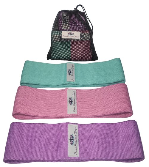 Pure Passion Yoga Fabric Resistance Band Set | 3 Tension Bands with Carrying Bag | Fabric Resistance Bands for HIPS & Glutes Workouts