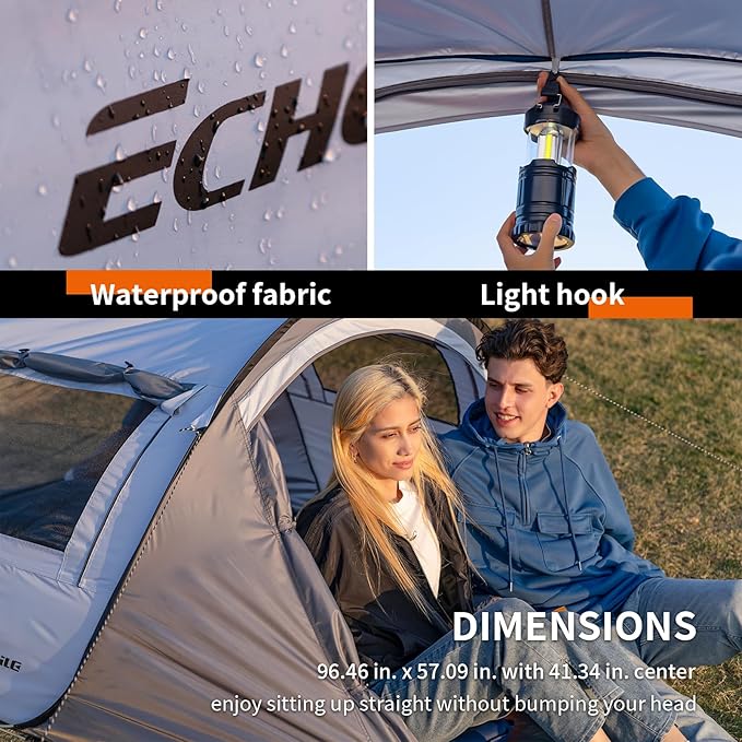 EchoSmile Camping Instant Pop Up Tent, 2/4/6/8/10 Person, Water Resistant Dome, Easy Setup for Camping Hiking and Outdoor, Portable with Carry Bag, 3 Season
