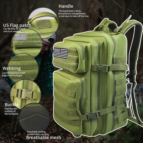 Tactical Backpack + First Aid Kit, Suitable For Camping, Mountaineering, Traveling, 47L Tactical Backpack For Men, Outdoor 3-Day Assault Military Backpack，Army, Hunting，Fishing Heavy Duty Backpack