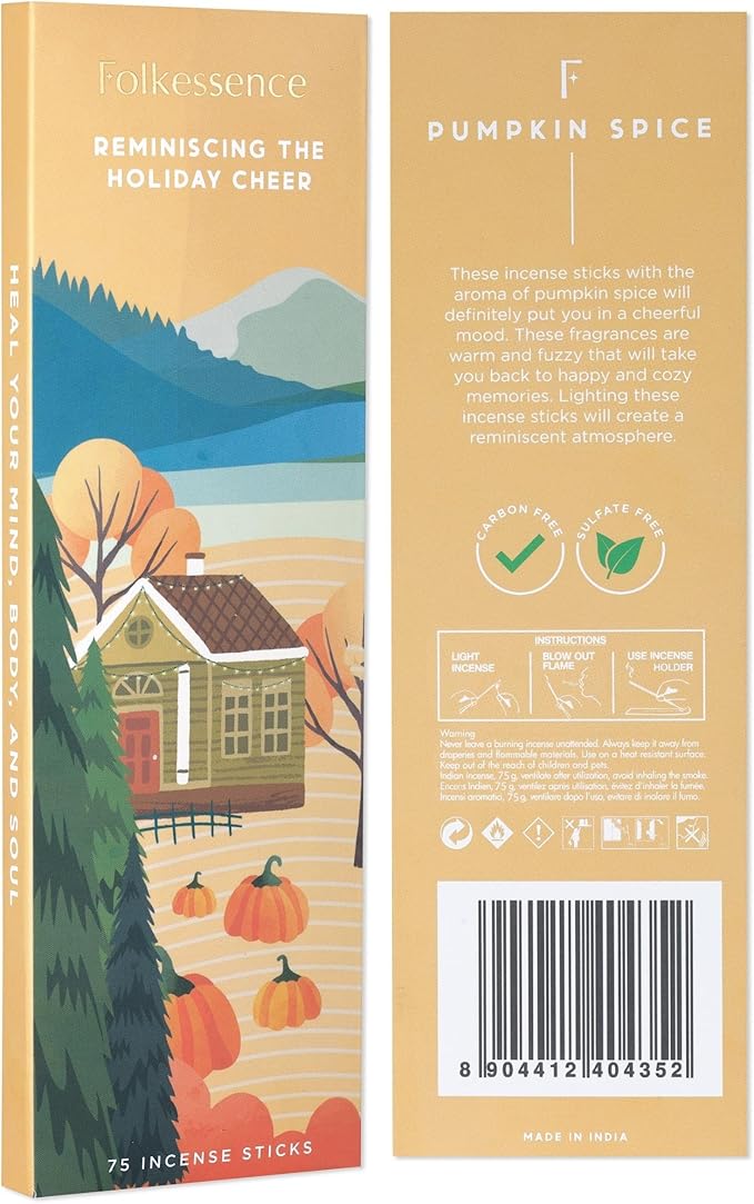 Folkulture Fall Incense Sticks - Pack of 75 Incense Sticks, Natural and Non Toxic Incents for Meditation & Spiritual Practice - Organic Insence-Sticks - Inscents-Sticks, Pumpkin Scented