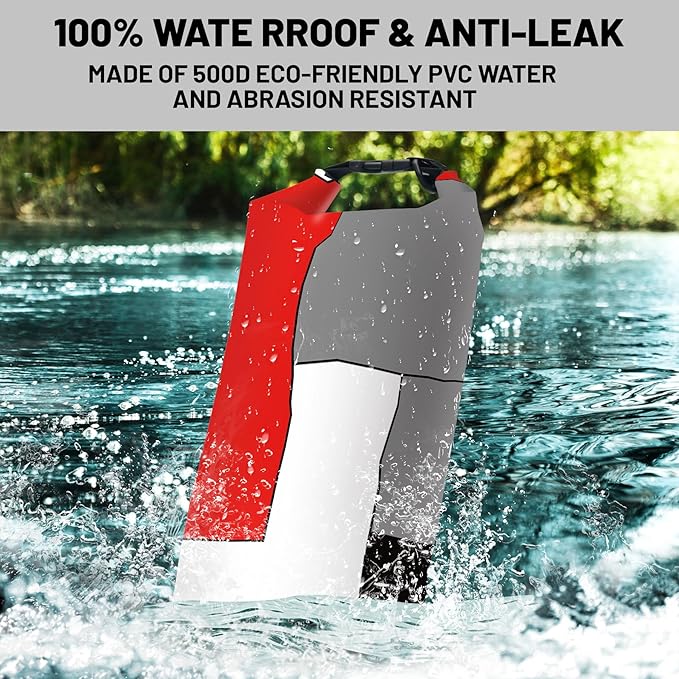 Waterproof Dry Bag,Roll Top Red and Black Geometric Small Waterproof Backpack 5L/10L/20L Floating and Lightweight Bags for Kayaking, Boating, Fishing, Swimming and Camping with Waterproof Phone Case